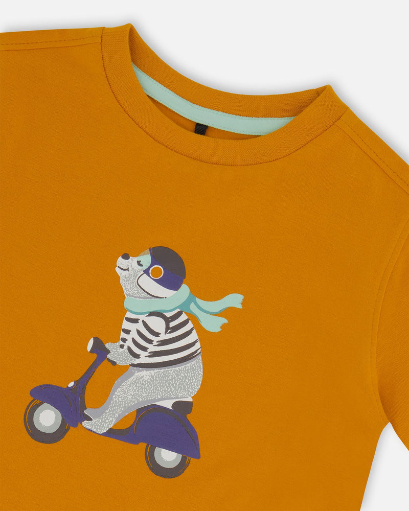 T-shirt Orange Vif et Vespa Bleu en Coton Biologique - Deux par Deux