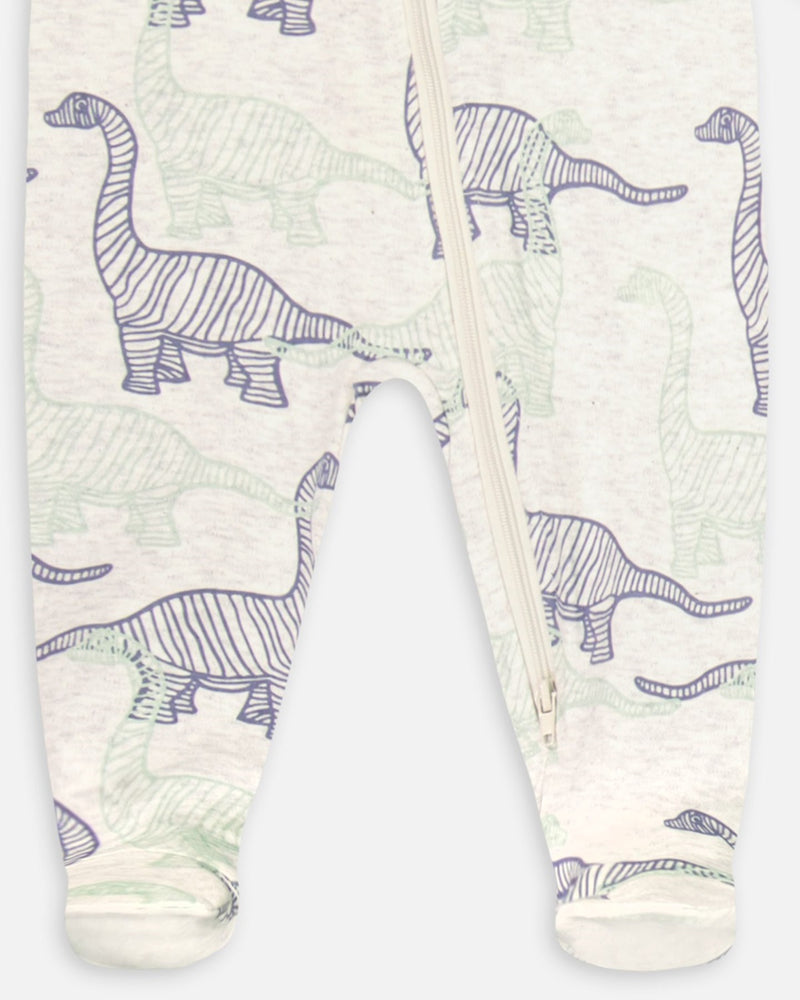 Pyjama beige chiné imprimé dinosaures en coton biologique - Deux par Deux