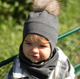 Tuque de coton Charcoal à oreilles avec pompon - Tirigolo