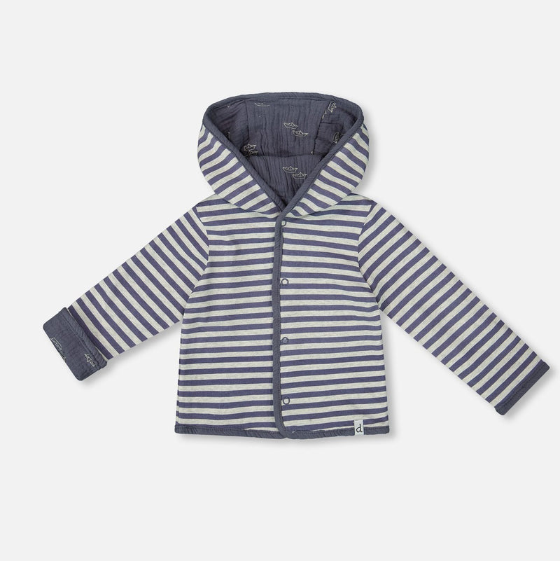 Veste à Capuchon Réversible Rayée Bleu Marine en Coton Biologique - Deux par Deux