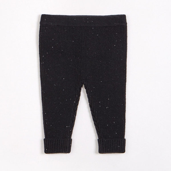 Pantalon en tricot épais noir avec neps - Petit Lem