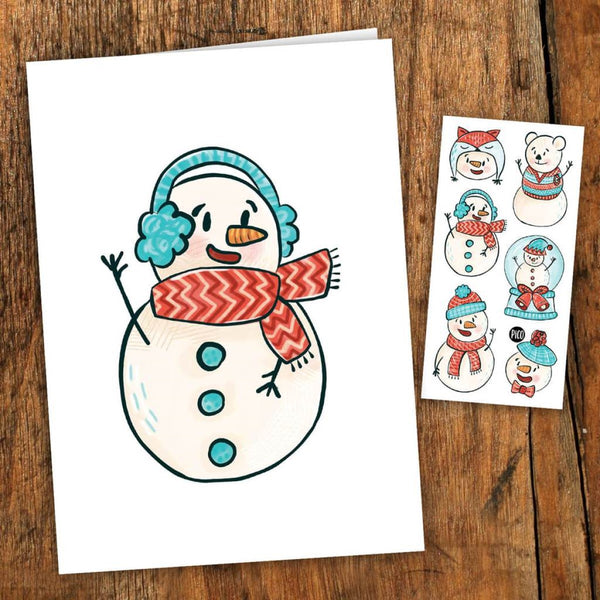 Carte de souhait + Tatoo ¨Les bonhommes de neiges¨- Pico Tatoo