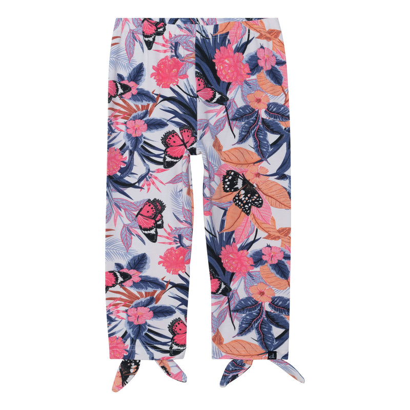 Legging capri rose et bleu avec imprimé de papillons et détail de noeuds en coton biologique - Deux par Deux