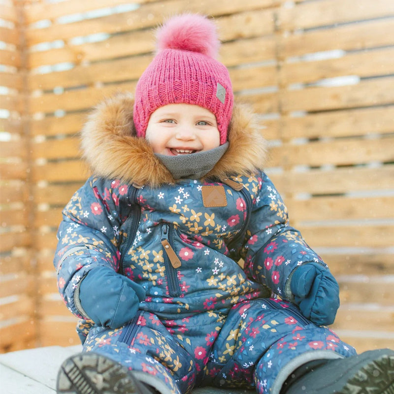 Tuque d'hiver avec pompon détachable et cordon - Rose multi - Perlimpinpin