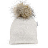 Tuque Beanie en coton organique Beige chiné avec Pompon - Tirigolo