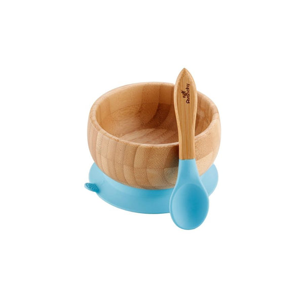 Bol à succion en bambou avec cuillère/Bleu- Avanchy